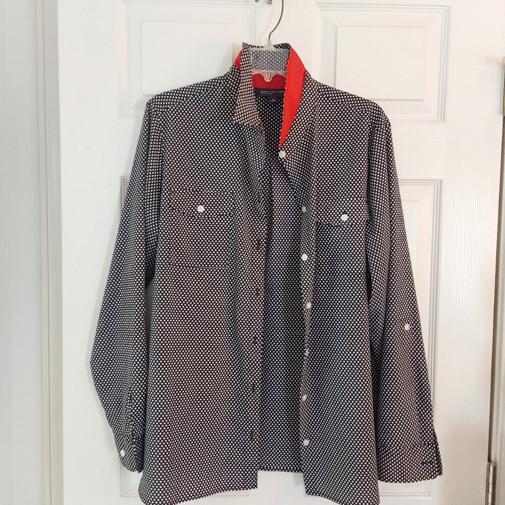 Jones NY button down polka dot office casual blouse